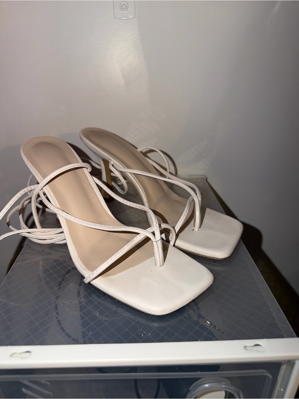 SHEIN White Square-Toe Strappy Lace-Up Heels